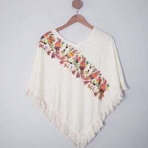 Tamara Zovich Otomi Floral Poncho Shawl Fringe Beach Cover-Up NWT One Size